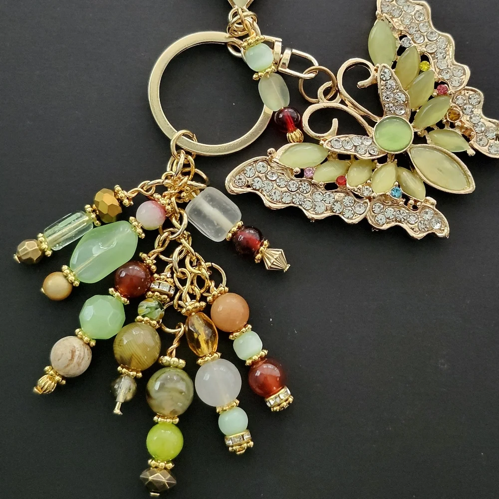 Butterfly Purse Charm Aventurine Jasper Tourmaline Handcrafted